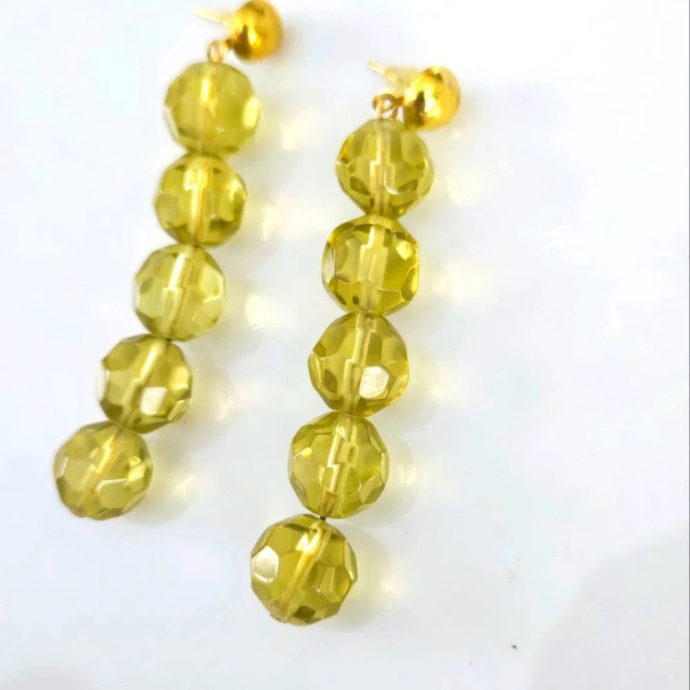 Gold Citrine Beaded Dangle Earrings Lemon Yellow